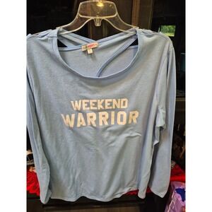 Inspired Hearts 1X Light Blue Weekend Warrior Long Sleeve Open Back Top 179